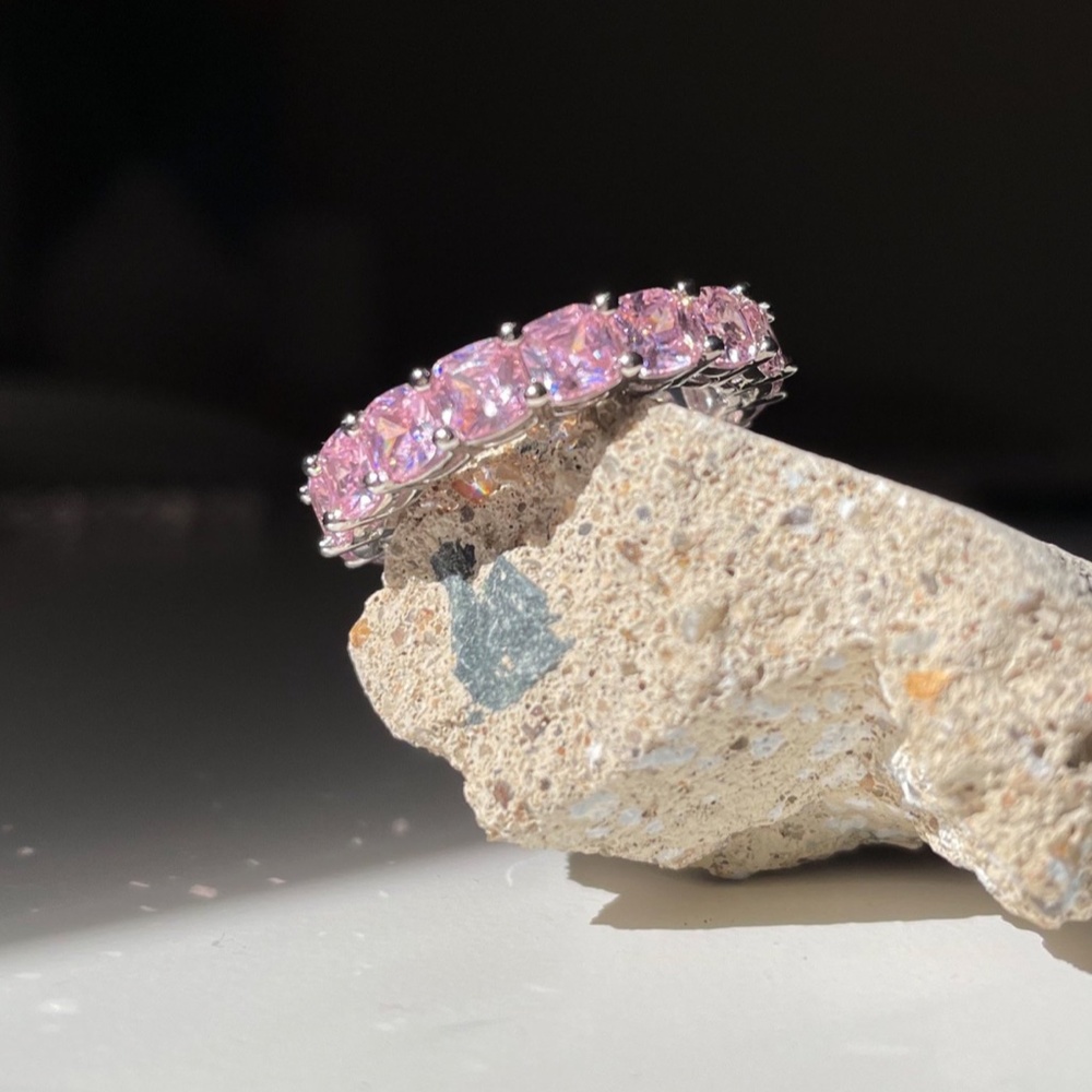 Waterproof Pink Diamond Ring With Silver Band - Picture 3 of 4